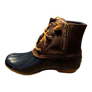 Sperry Women's SALTWATER TAN LEATHER NAVY CORE DUCK BOOT SIZE 8 NEW